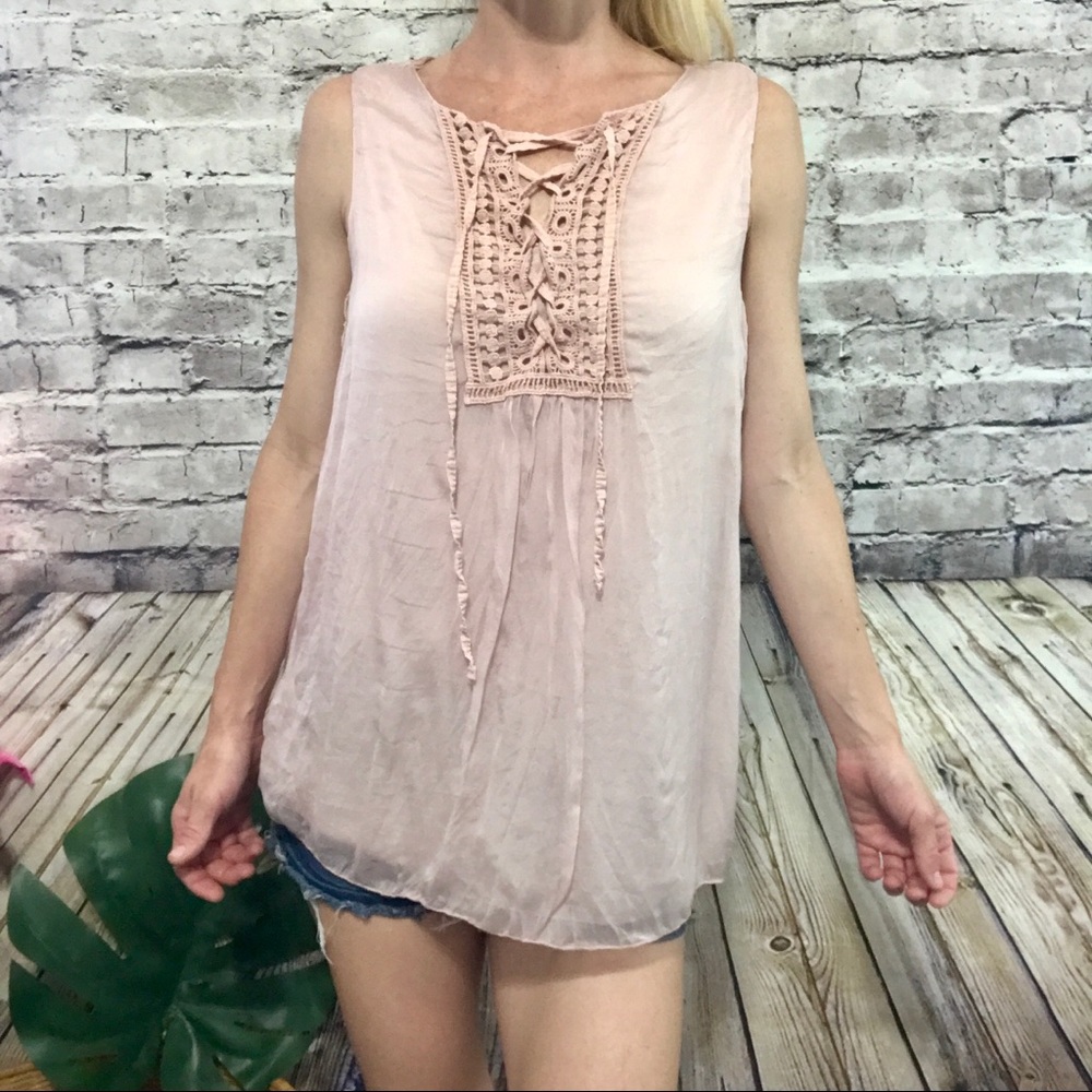 ‼️CARLA CONTI 100% SILK Peasant tunic Tank top
